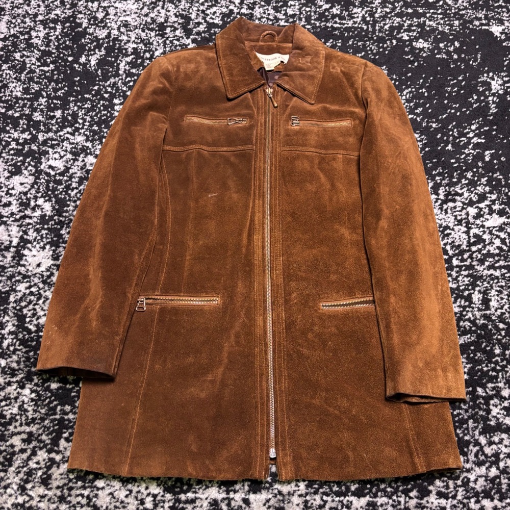 Colebrook & Co Vintage Y2K Brown Suede Leather Zip Up Jacket Womens Medium